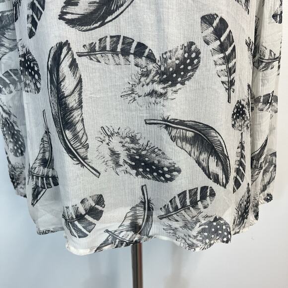 Hale Bob Blouse Women's Size S Gray Sheer Feathers Boho Peasant Lagenlook Casual - Picture 3 of 6